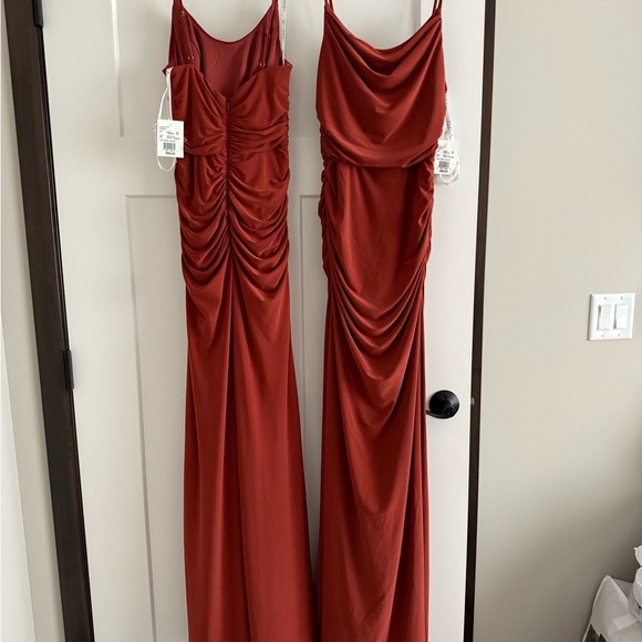 David's Bridal Cinnamon Ruched Spaghetti Strap Gown - Picture 1 of 4